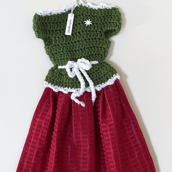 Crochet dress shape dish towels set, Valentine Gift set, Crochet Kitchen Decor - Picture 4 of 11